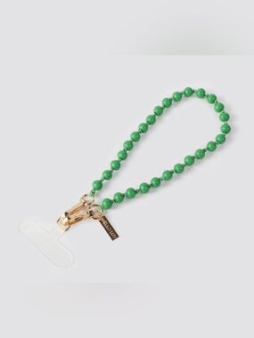 NIB Beaded Phone Strap in Green with Gold Hardware